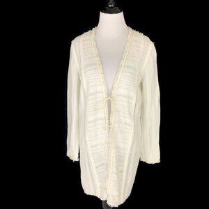 Elie Tahari Knit Cardigan Open Front Leather Trim Size XS Oversized